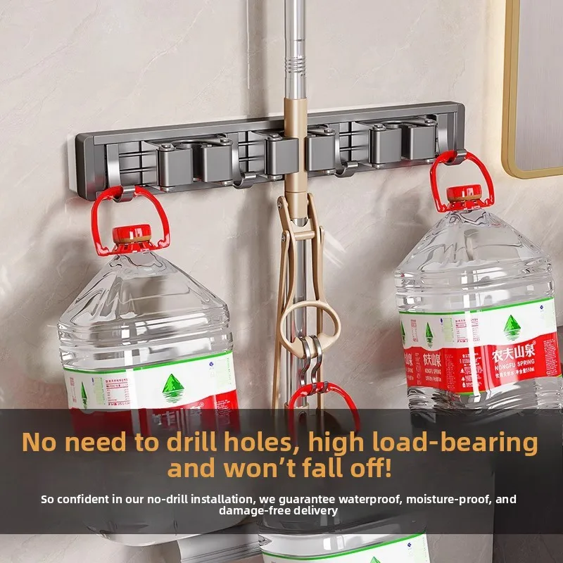 1pcs Folding Mop Broom Holder No Drill Wall Mounted Hook Storage Rack for Bathroom Balcony Entryway Toilet Organizer - view 4