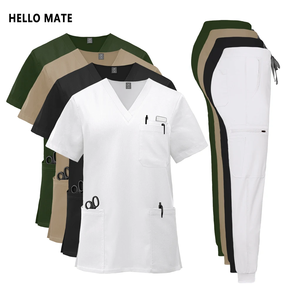 ชุดยูนิฟอร์มทางการแพทย์แบบยูนิเซ็กซ์ ชุดทำงานสำหรับสปาเสริมความงาม ชุดพยาบาล ชุดแพทย์ ชุดสครับสำหรับผู้หญิง ชุดทันตแพทย์ เสื้อและกางเกง ชุดพยาบาล คุณภาพสูง