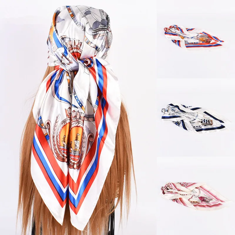 90*90cm Sommer Dünner Quadratischer Schal Damen Seidenschals Bandanas Luxus-Design Strandtuch Wickeltücher Blumenbedruckter Hijab Halstuch