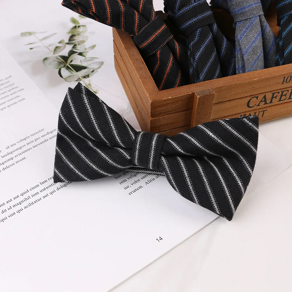 Men's business dress, wedding cotton fabric, imitation wool stripes, solid color bow tie, fashionable trend, direct supply