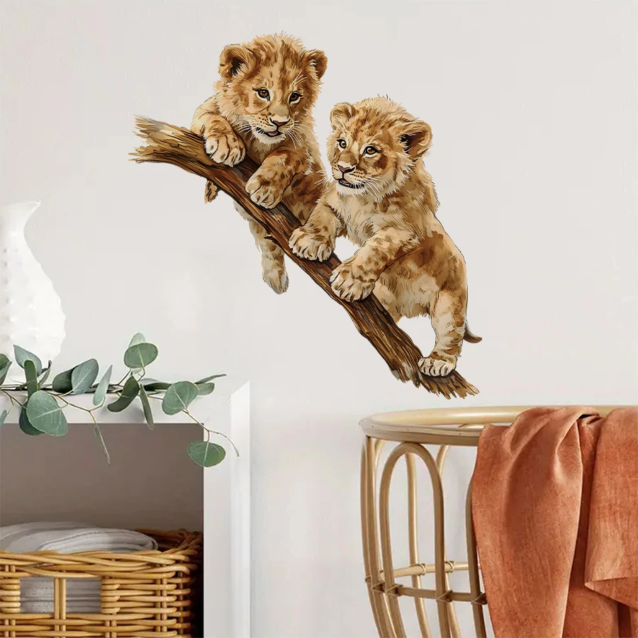 ملصقات حائط على شكل أسد كرتوني - قابلة للتقشير واللصق قابلة للإزالة لغرفة الأطفال وغرفة اللعب - ديكور على شكل حيوان لطيف