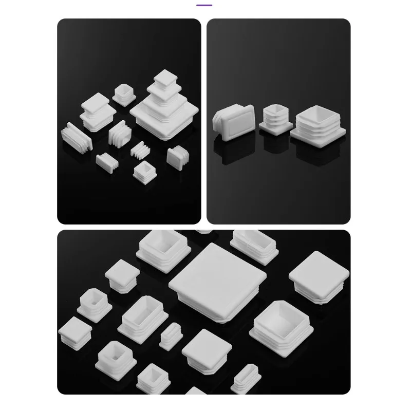 Plastic White Pipe Plug Square/Rectangle Furniture Feet End Blanking Insert Pads Chair Leg Tube Tip Caps Plugs Floor Protector