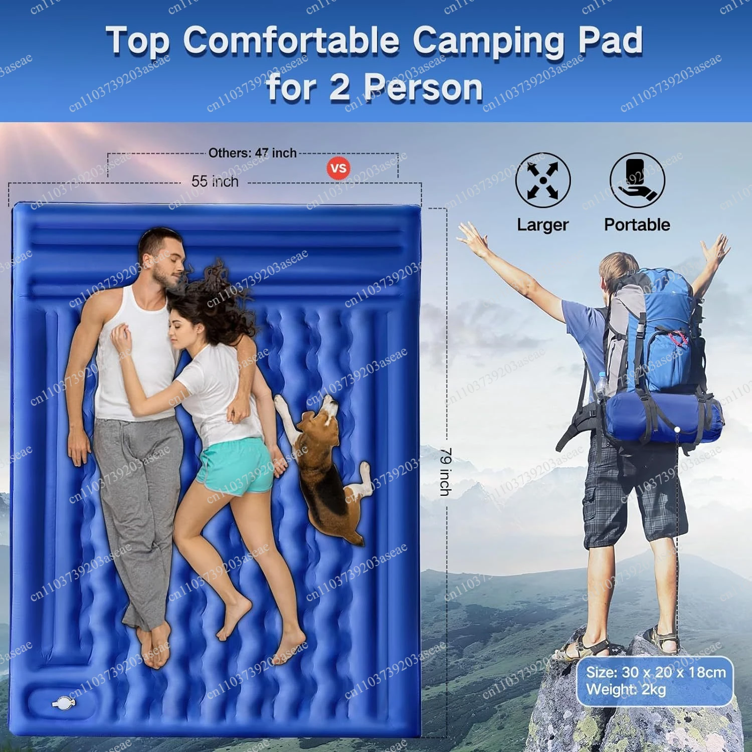 Double pull strap thickened foot step inflatable sleeping camping mattress portable outdoor mat