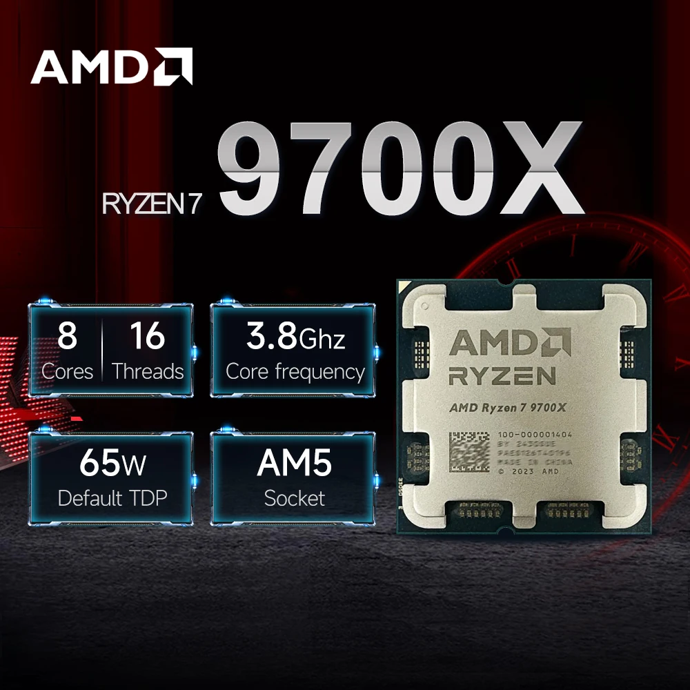 

НОВЫЙ процессор AMD Ryzen 7 9700X L3 = 32M 4NM DDR5, 3,8 ГГц, 8 ядер, 16 потоков, R7 9700X, 65 Вт, игровой процессор, разъем AM5 без кулера