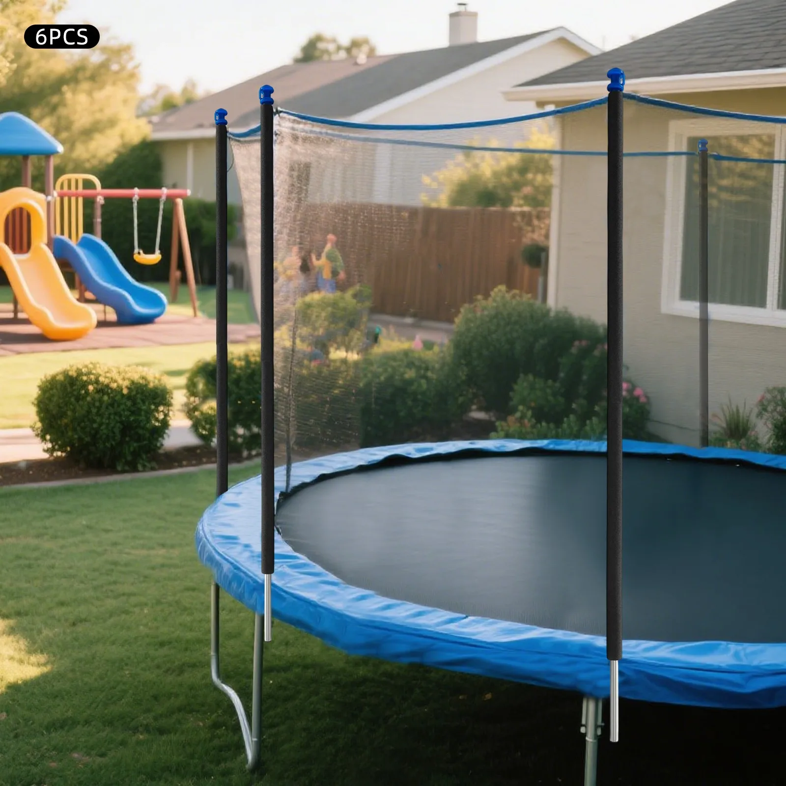

6 Thick Galvanized Steel Pipes Covered with Black Foam Outdoor Product Support for All 6-bar Trampolines
