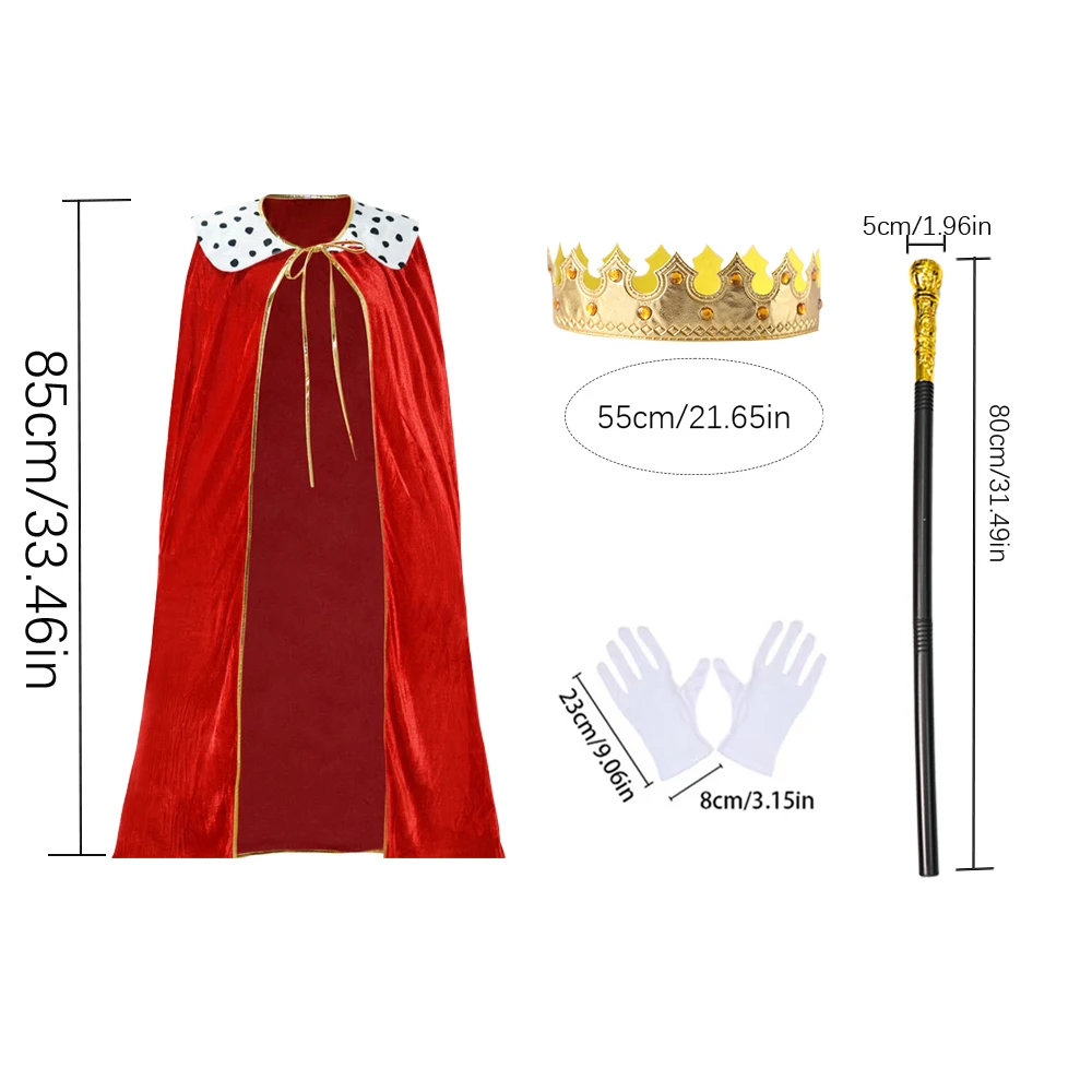 PESENAR-Conjunto de disfraz de capa de emperador para adultos, bata Medieval, capa, cetro de corona Regal para hombres, Cosplay de Carnaval