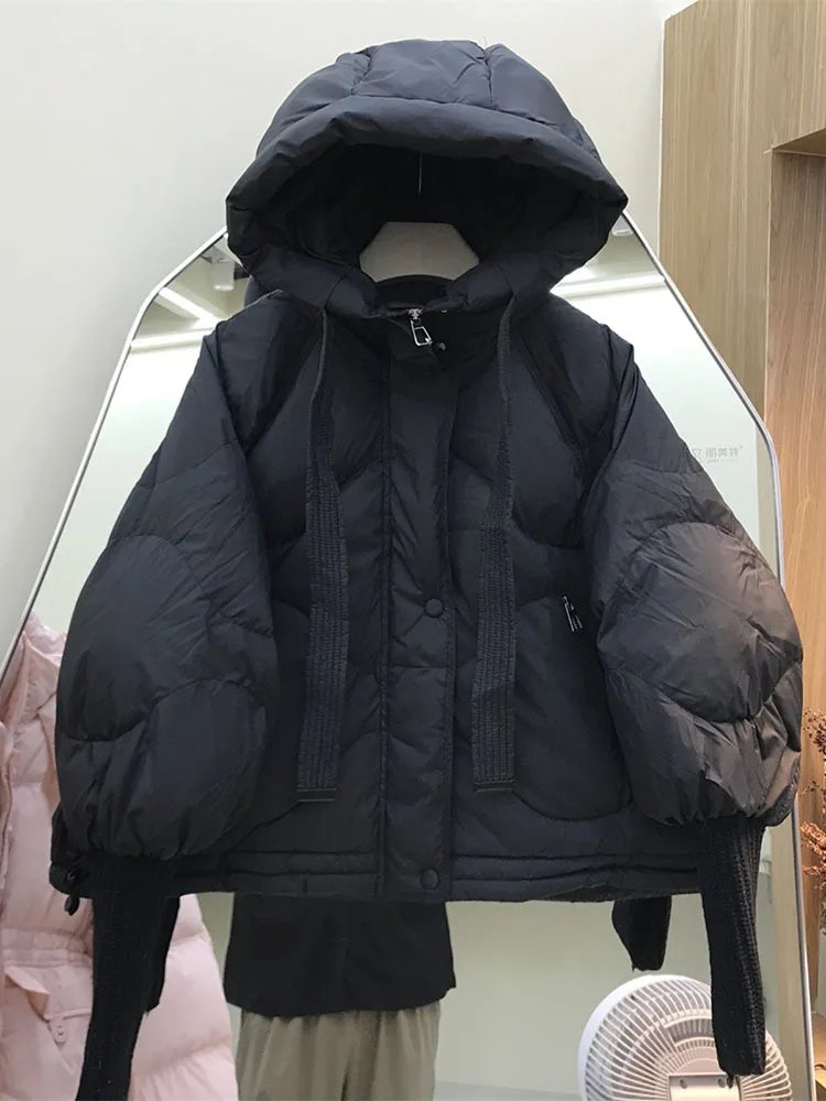 2024 New Autumn Winter White Duck Down Jacket Women Short Fluffy Puffer Coat Female Hooded Bread Loose Thick Warm Parka