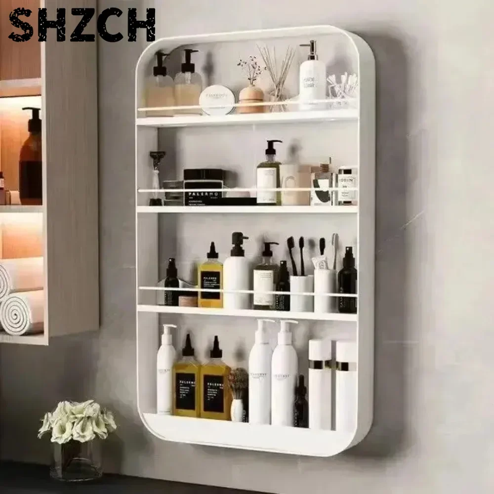 Wal Mounted Shelves Organizer Kitchen Storage Shelf Punch-Free Bathroom Toiletrie Shelf Multi Story Toiletries Cosmeti/c Shelves