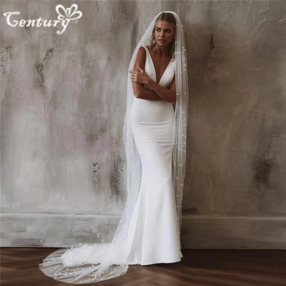 

Simple Plain Wedding Dresses Mermaid 2025 V Neck Backless Soft Satin Civil Bridal Gowns Casual Bride Dress Customized