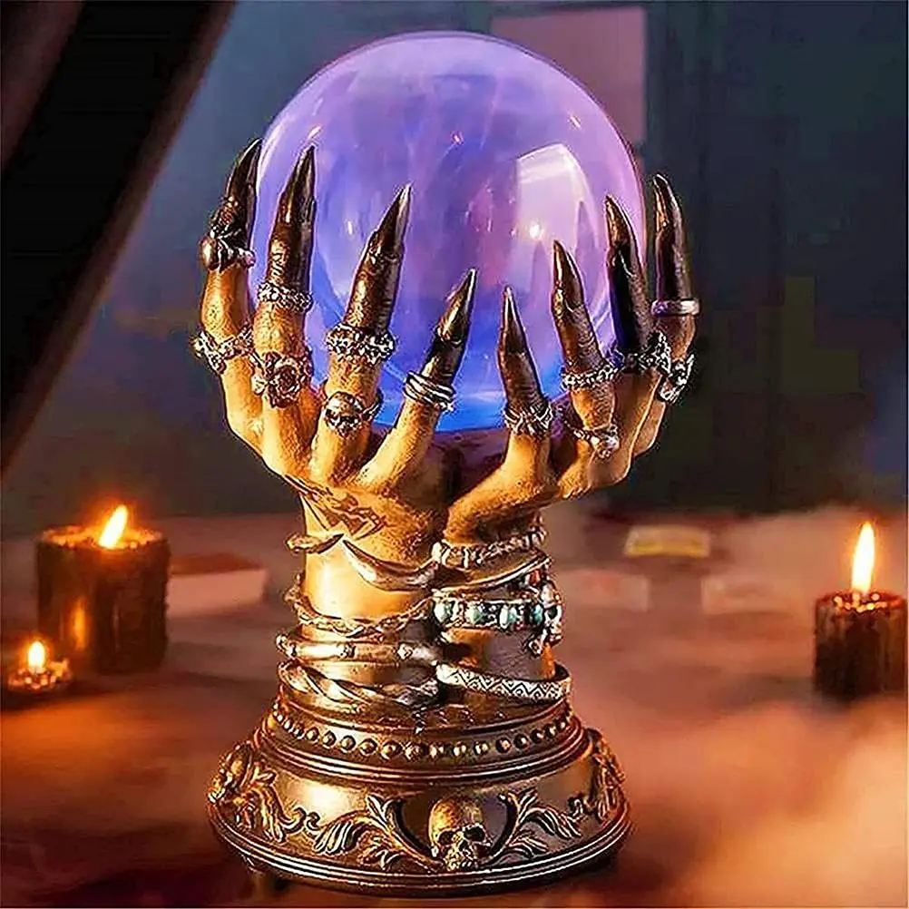 Witch's Grasp Crystal Ball Light Gothic Decor LED Lamp Skeleton Hand Crystal Ball Mystical Home Decor for Halloween Cosplay