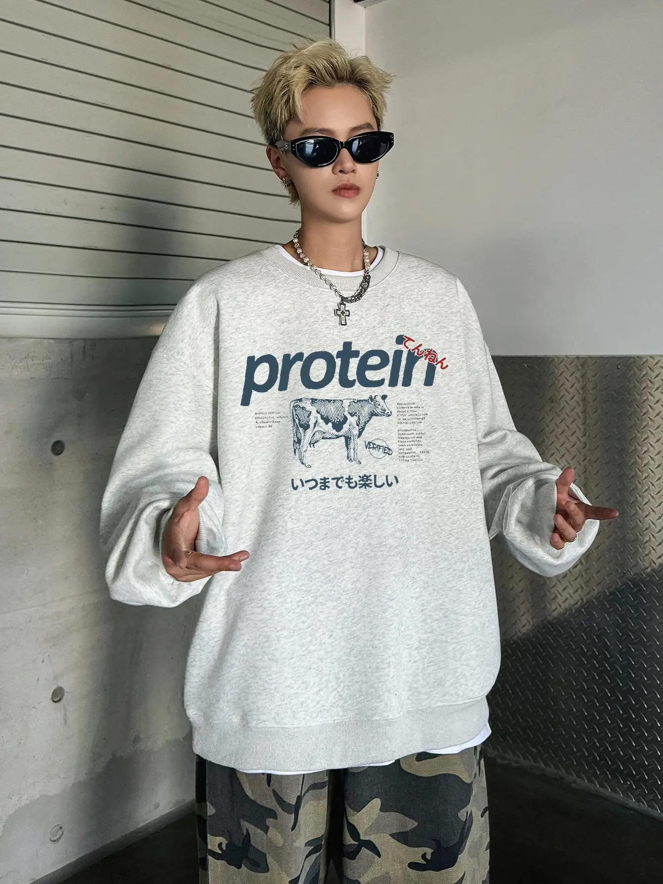 High Quality Pullover For Man Japanese Style Protein Graphic Y2k Sweatshirts Autumn Male Oversize Hoodies Harajuku Drop Shoulder