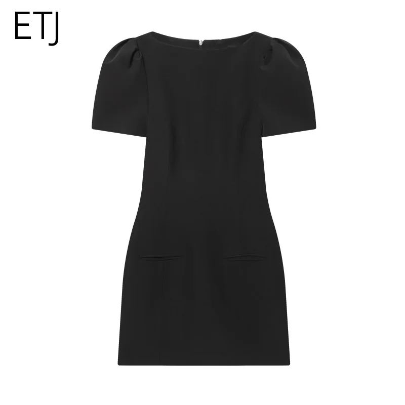 ETJ 2025 nieuwe damesproducten zijn elegant en stijlvol Korte jurk met boothals en korte mouwen met zwarte plooijurk - afbeelding 2