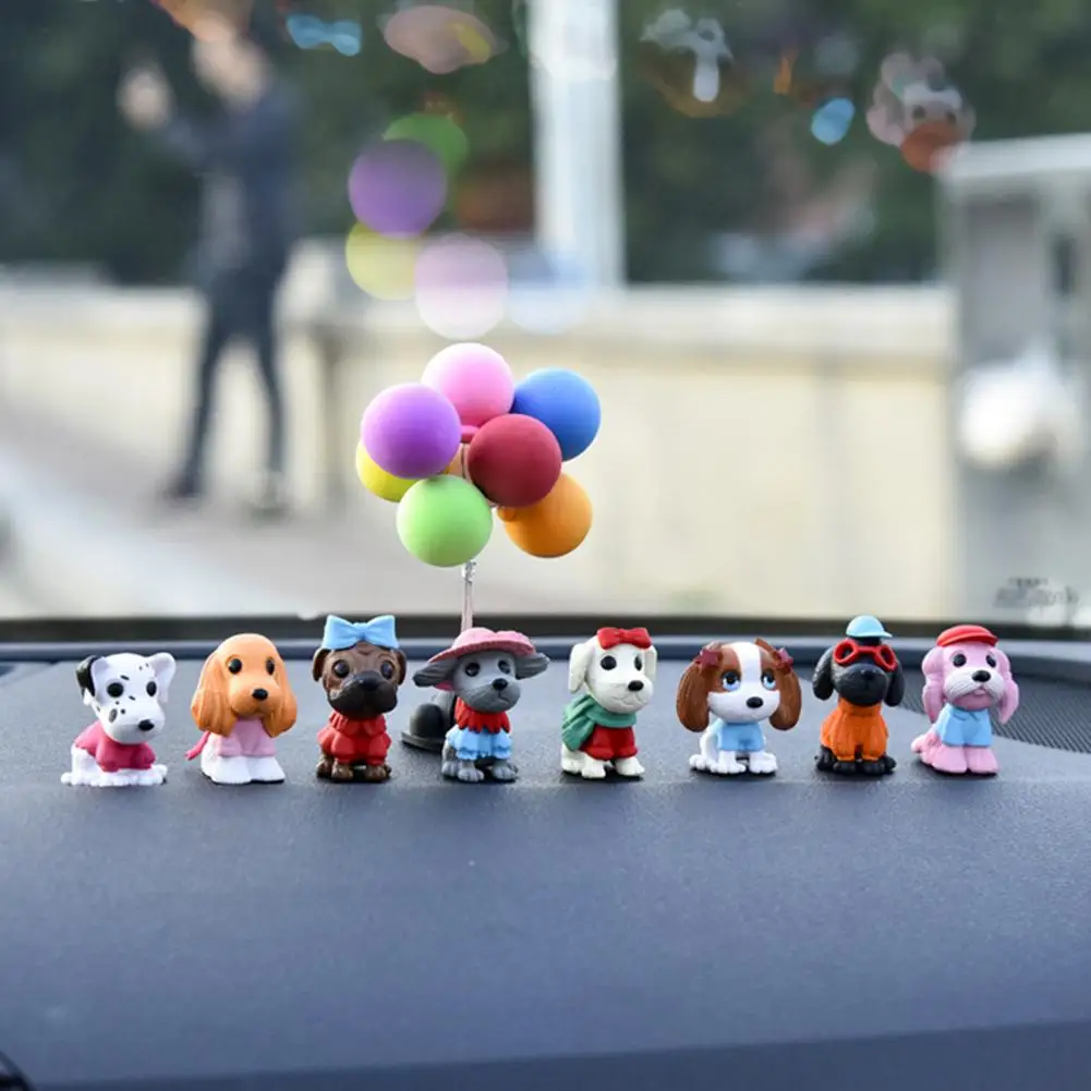 8Pcs Lovely Car Ornament  Fine Workmanship Indeformable Car Decoration  Miniature Dog Figure Car Ornaments