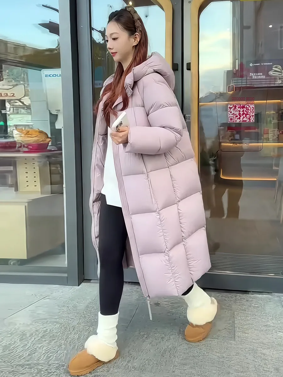 

Женская длинная розовая пуховая куртка свободного кроя с капюшоном, новинка зимы 2026, корейский стиль, с подкладкой из искусственного меха, на молнии