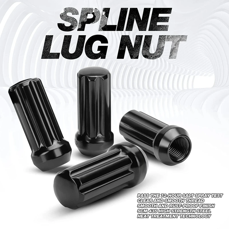 M14X1.5 Wheel Lug Nuts, 24 Pieces 14Mmx1.5 7 Spline Drive Awl Acorn Cone Lug Nuts 2Inch Long Black With 2 Socket Key