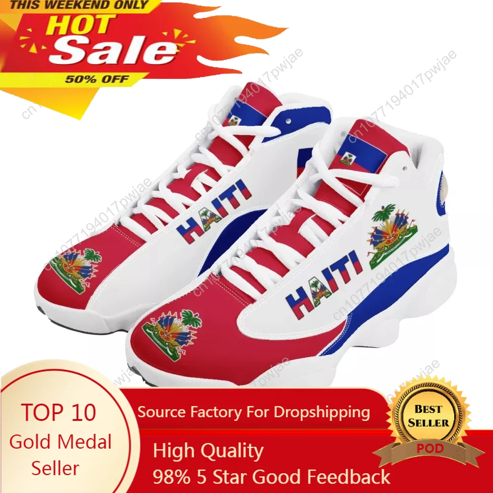 

Men's Basketball Sneakers Print On Demand Haiti National Flag Printed Casual High Top Men Outdoor Comfortable Shoes