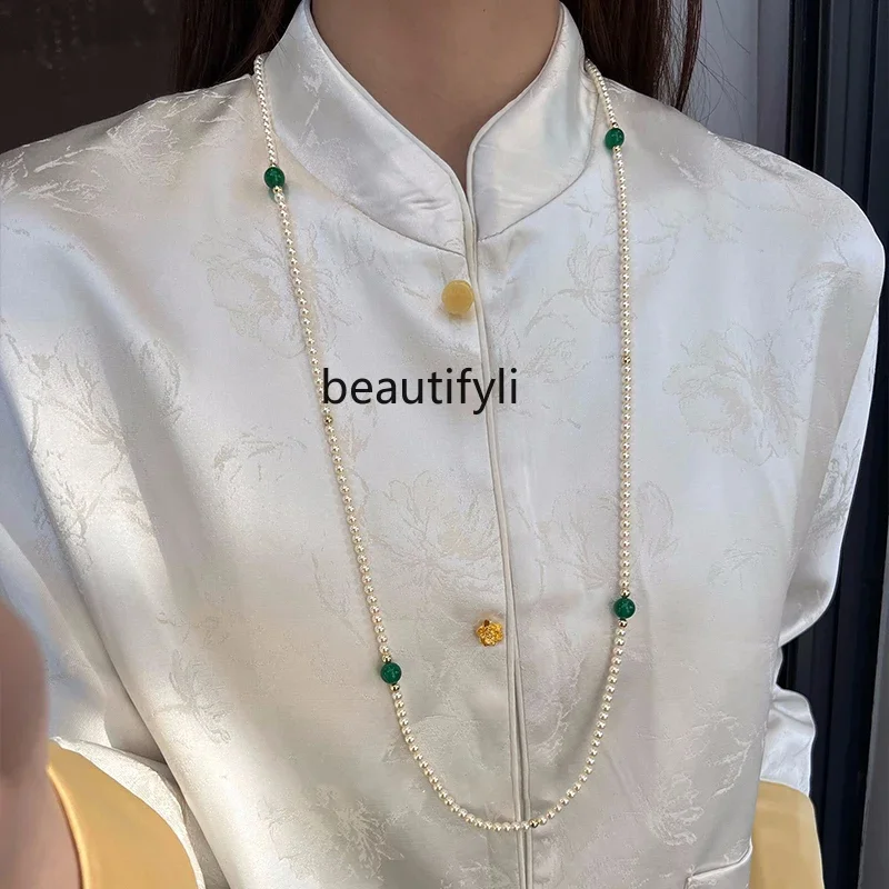 A multi-wear Chinese jade pearl necklace accessories women's high-end collarbone chain new neck chain