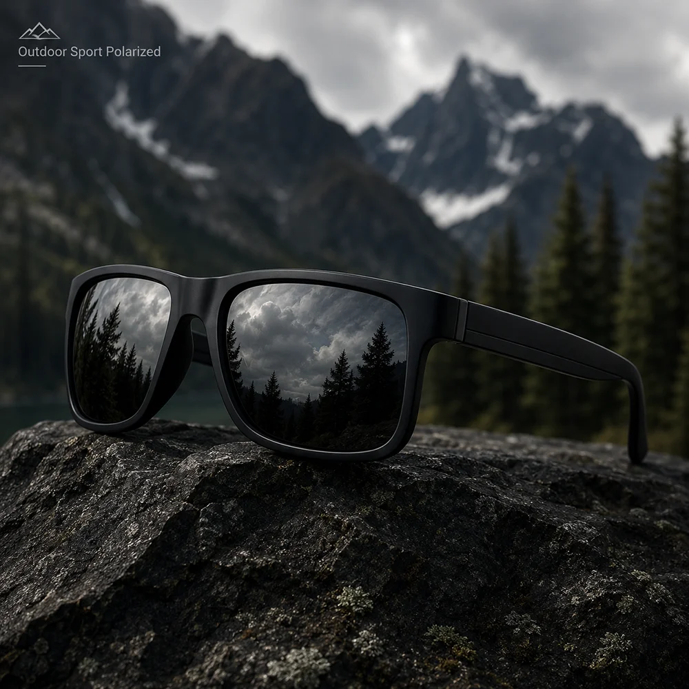 Matte Schwarze Rahmen Polarisierte Sonnenbrille für Herren Quadratisch UV400 Fahrbrille Outdoor-Sport Sonnenbrille – Detail 4