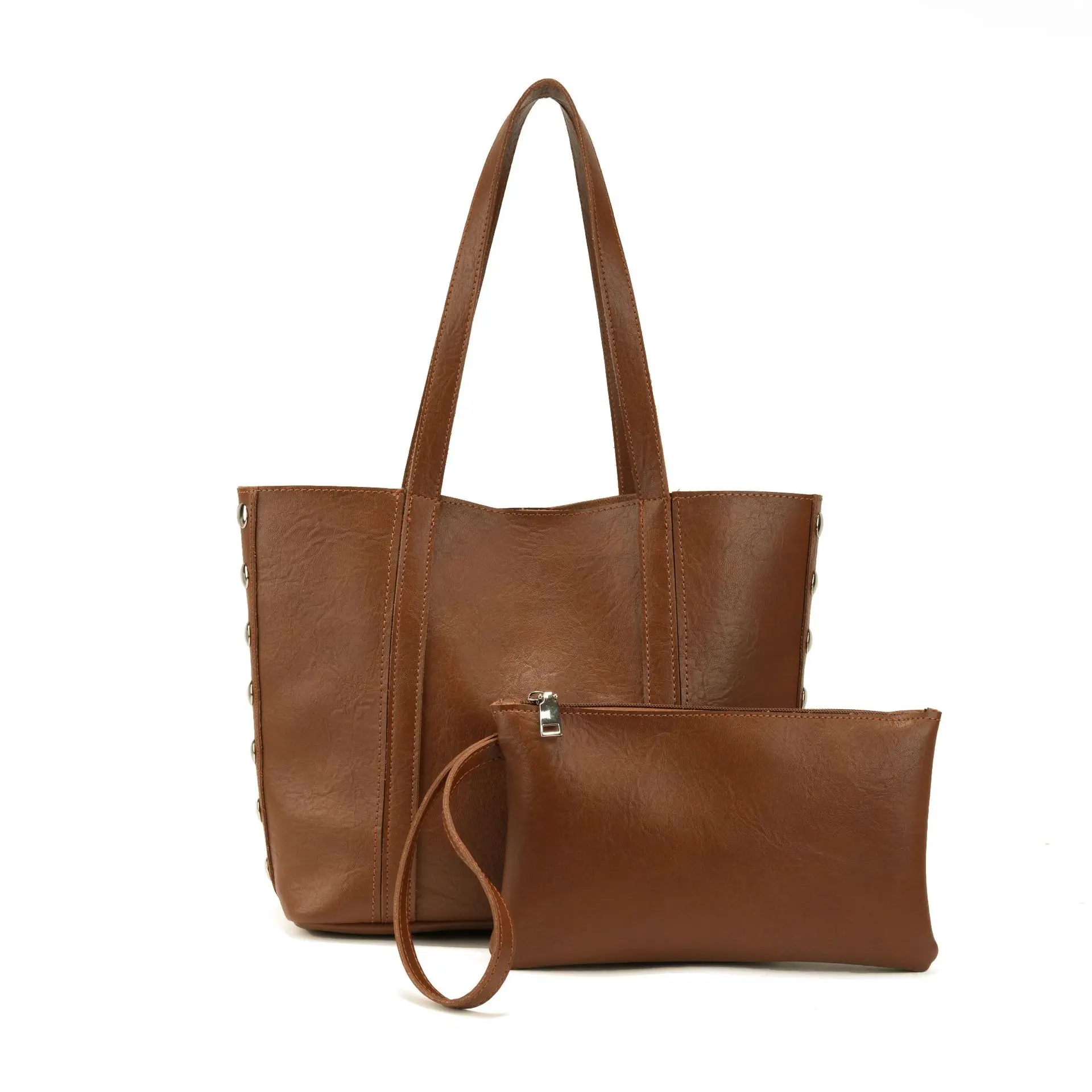 

Casual Rivet Tote Bags for Women Soft PU Leather Shoulder Bag Big Studded Shopper Purses and Handbags Luxury Designer Bags NEW