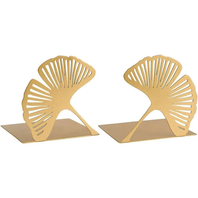 Ginkgo Leaf Book Stand L-shaped Metal Bookshelf Office Book Relying on Creative Desktop Golden Bookends Shelf Decor Holder