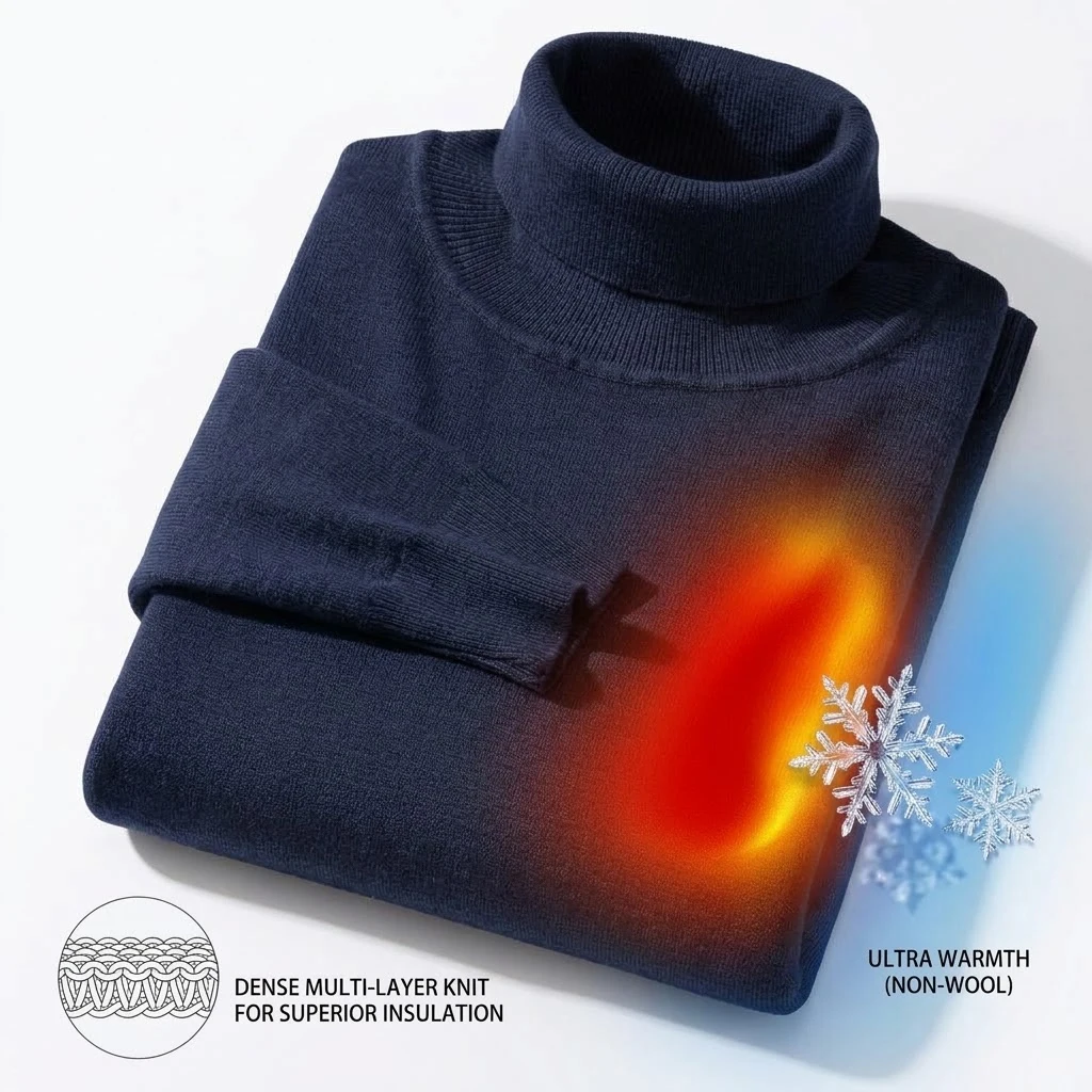 Neuer Warmer Gestrickter Rollkragenpullover Dicker Winterpullover für Herren Anti-Pilling Einfarbige Sweatshirts Mäntel Herbst-Streetwear – Detail 13