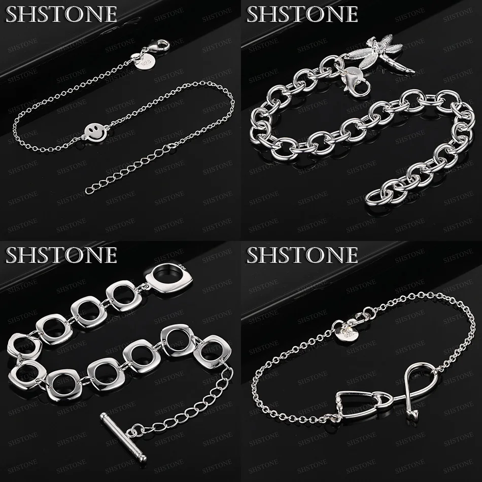 

925 Sterling Silver Smiley Face Stethoscope Dragonfly Square Hollow Bracelets Fashion Jewelry Accessories Birthday Party