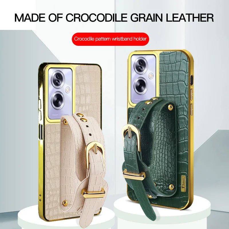 

Crocodile Leather Wrist Strap Phone Case for OnePlus Nord N20 N30 SE N300 Holder Stand Wristband Anti-Drop Cover Silicone Cases