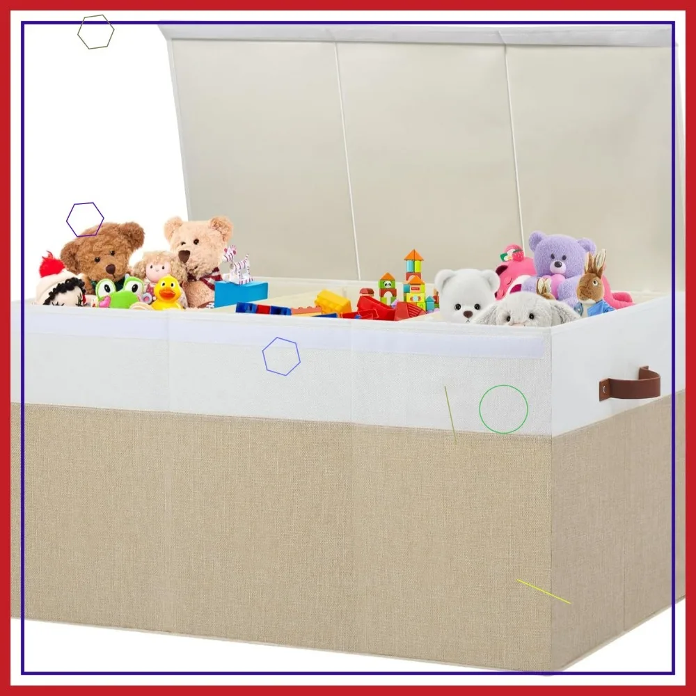 

Large Toy Storage Box with Lid, Organizer Basket with Dividers for Kids Room, Bedroom, Playroom 35.5x17x17 Inches