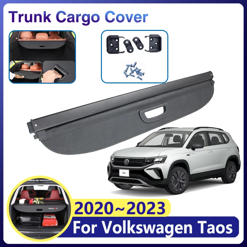 Car Trunk Curtain for Volkswagen Taos Accessories VW Tharu 2020~2023 Rear Boot Tray Luggage Storage Cover Shelter Security Shade