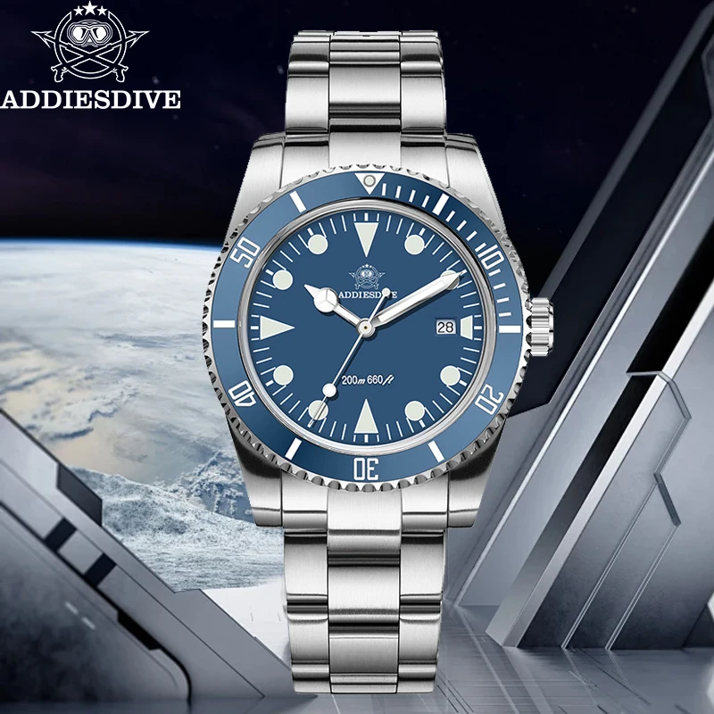 

ADDIESDIVE New Divers Watch 39mm Vintage Luminous Quartz Watch Men 200m Waterproof AR Coated AD2068 Ceramic Bezel Diving Watch