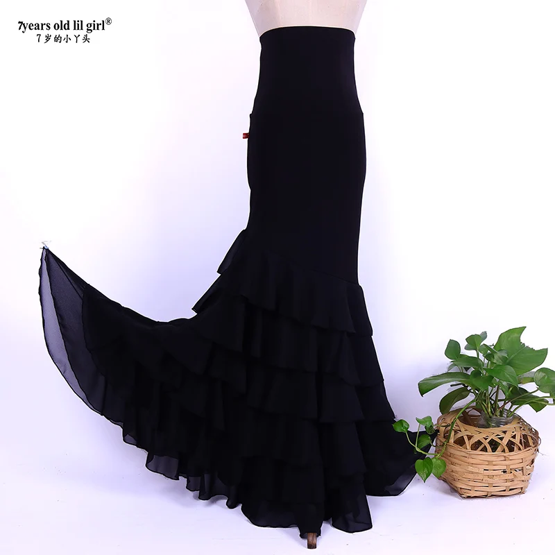 Vestido de prática de dança de flamenco espanhol saia multicamadas mulheres usam rabo de peixe DTT31