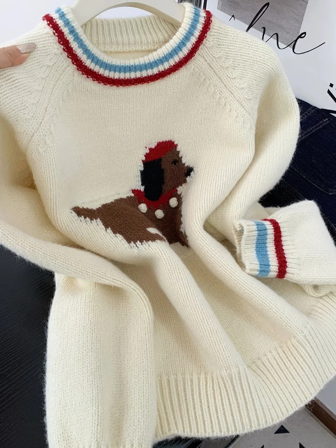Christmas Cartoon Dog Embroidered Knit Sweater Women's Style 2026 New Autumn Winter Long Sleeve round Neck Pullover Top