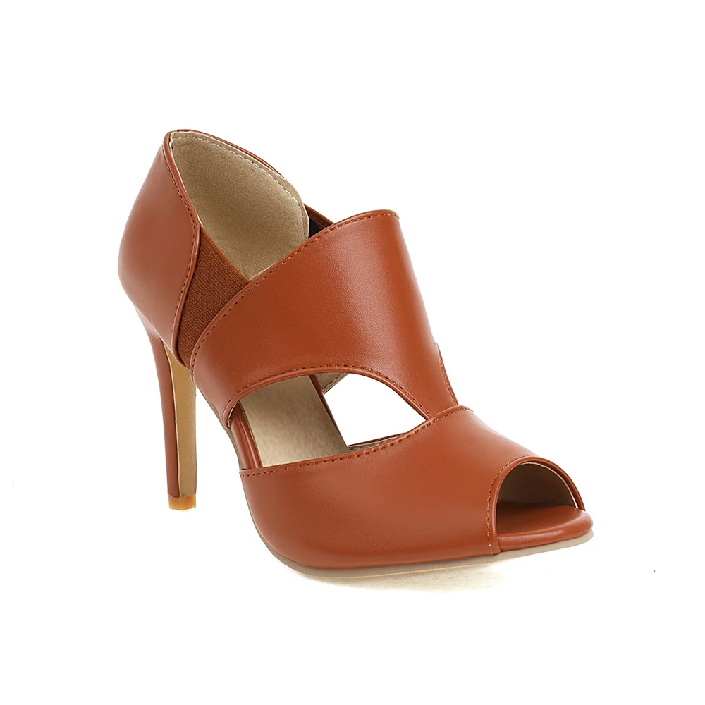  Summer Mature Brown Black Women Formal Sandals Slip on High Heels Office Lady Nude Shoes Plus Big Size 11 43 46 48 - view 3