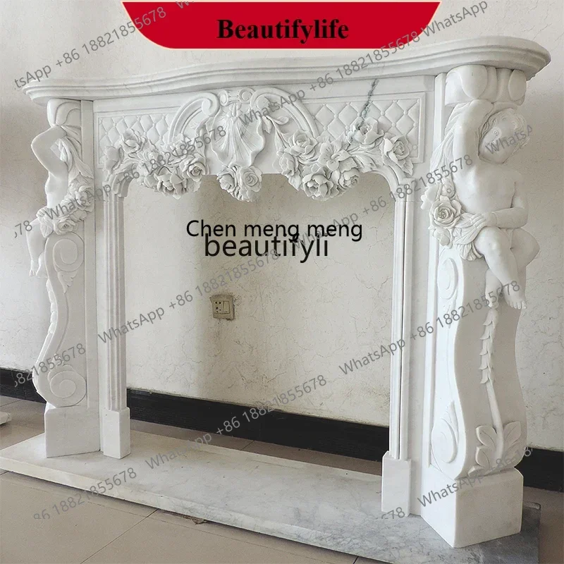 

D178 Natural marble fireplace European and American TV cabinet interior decoration stone carving fireplace rack