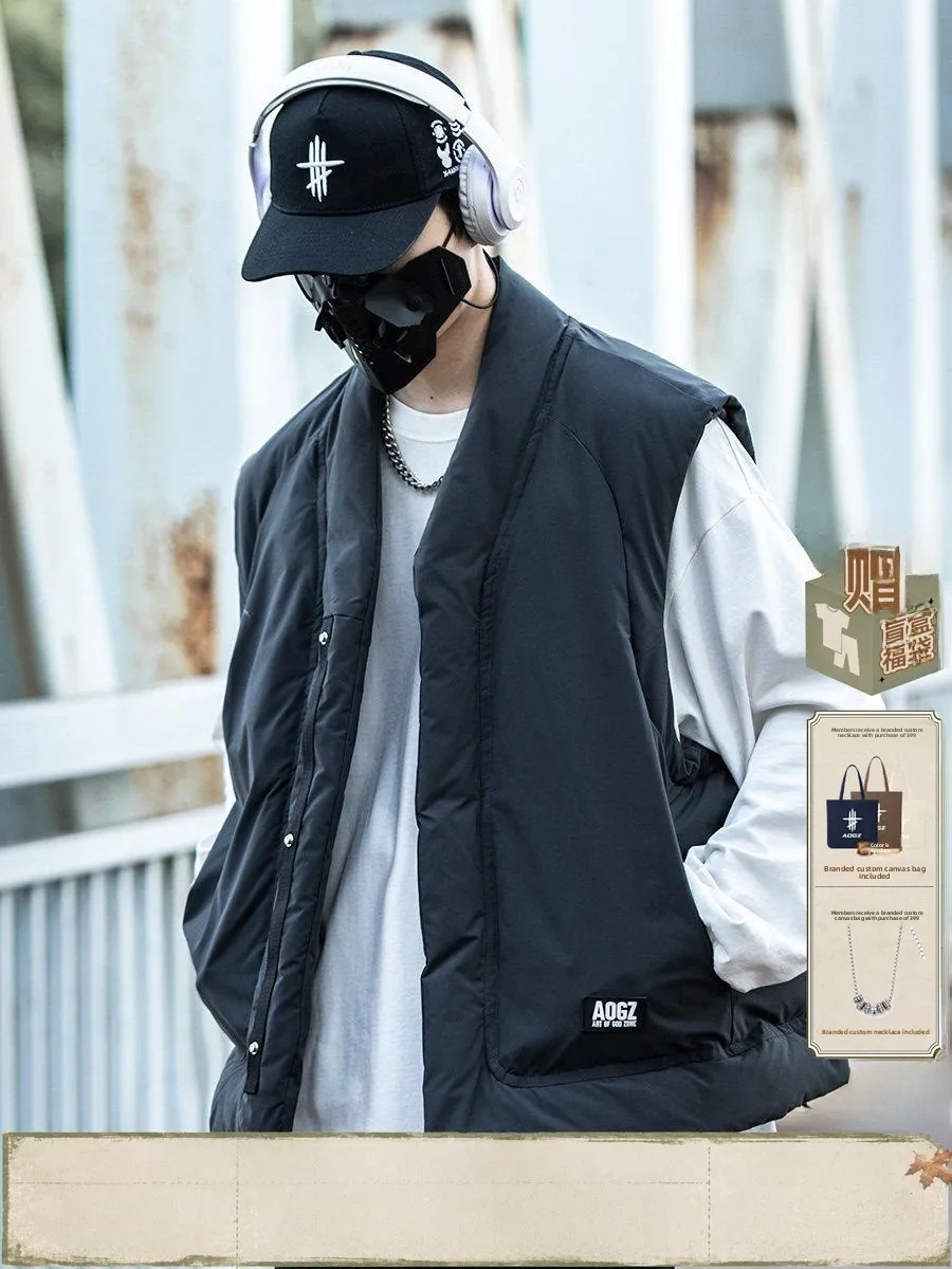 AOGZ Retro Cotton Vest Unisex Autumn Winter New Style Couple Matching Dao Pao Loose Fit Thermal Treatment Polyester Fiber