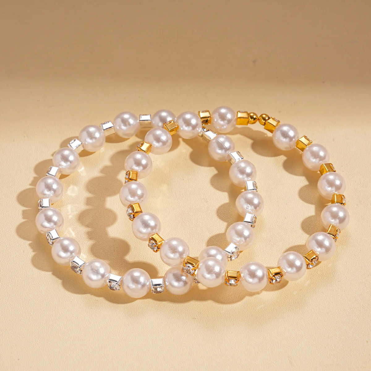 Pulsera de Perlas de Imitación Europea y Americana, Circular, Abierta, con Incrustaciones de Diamantes de Imitación, Elegante, para Mujer, Joyería de Boda