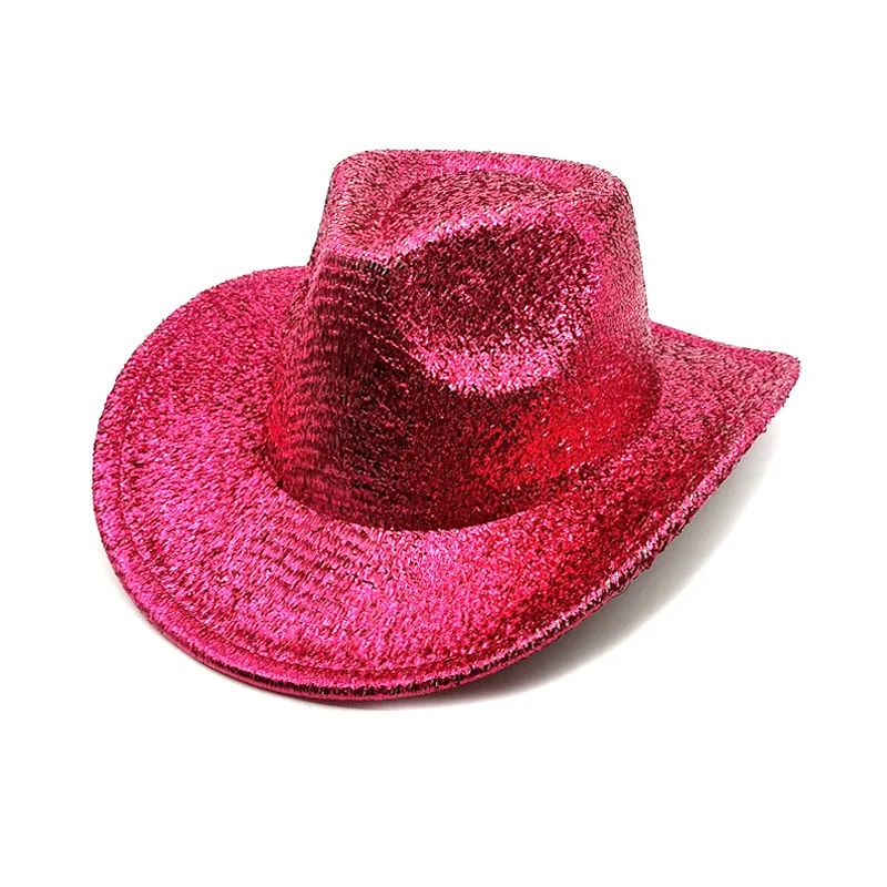 Performance Festival Women Evening Wide Brim Glitter Fedora Hats Cowgirl Fedoras Costume Party Fedora Hats Western Cowboy Hat