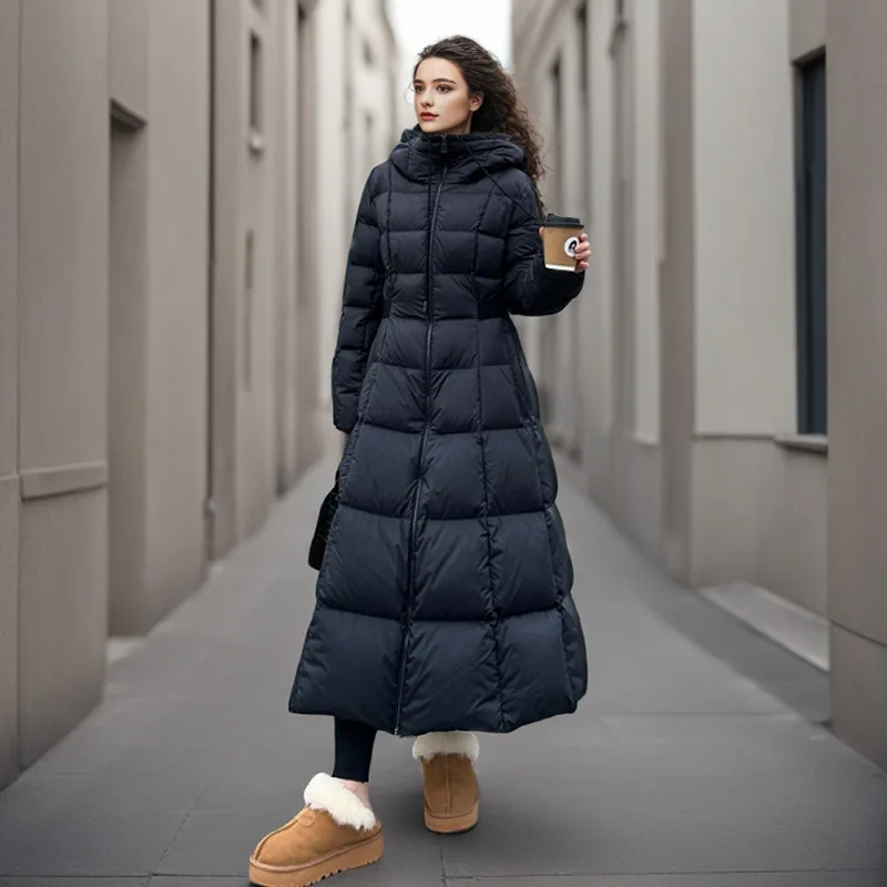 Women's Autumn/Winter Down Jacket White Duck Down Long Length Waist-cinched Plus Size Thick Warm Comfortable Casual Soft Niche