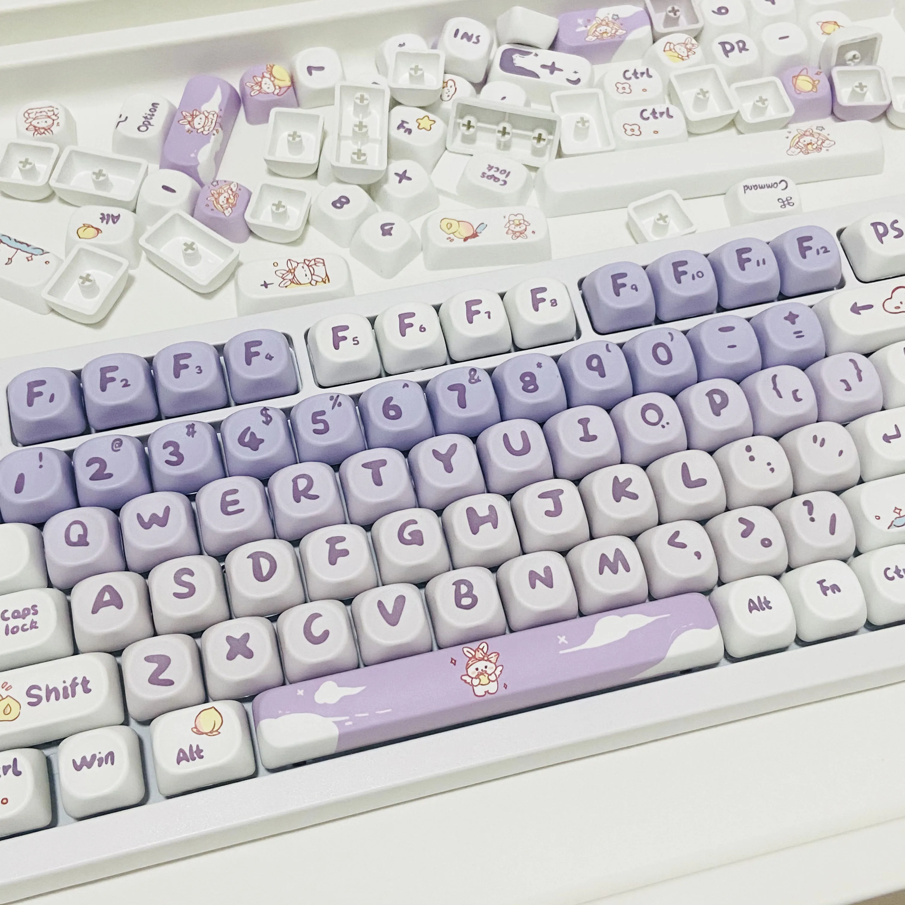 Cute Key Cap Mechanical Keyboard Key Caps MOA 142keys Gradient Purple Rabbit Dye-sublimation Customized Personalized Keycaps Pbt