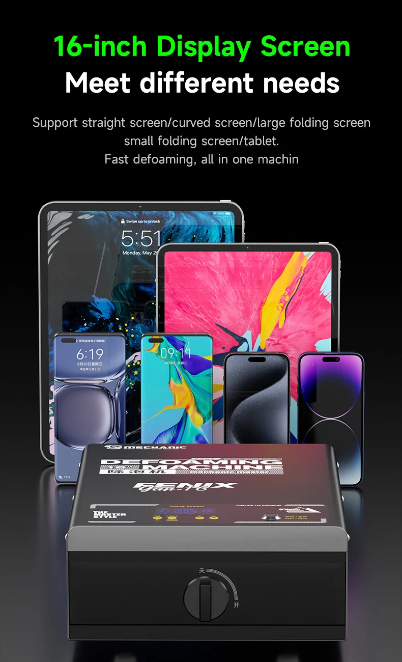 MECHANIC 16-inch Gan-16 Fenix Bubble Removal Machine Curved/Tablet/Large Small Folding Screens External Air Compressor