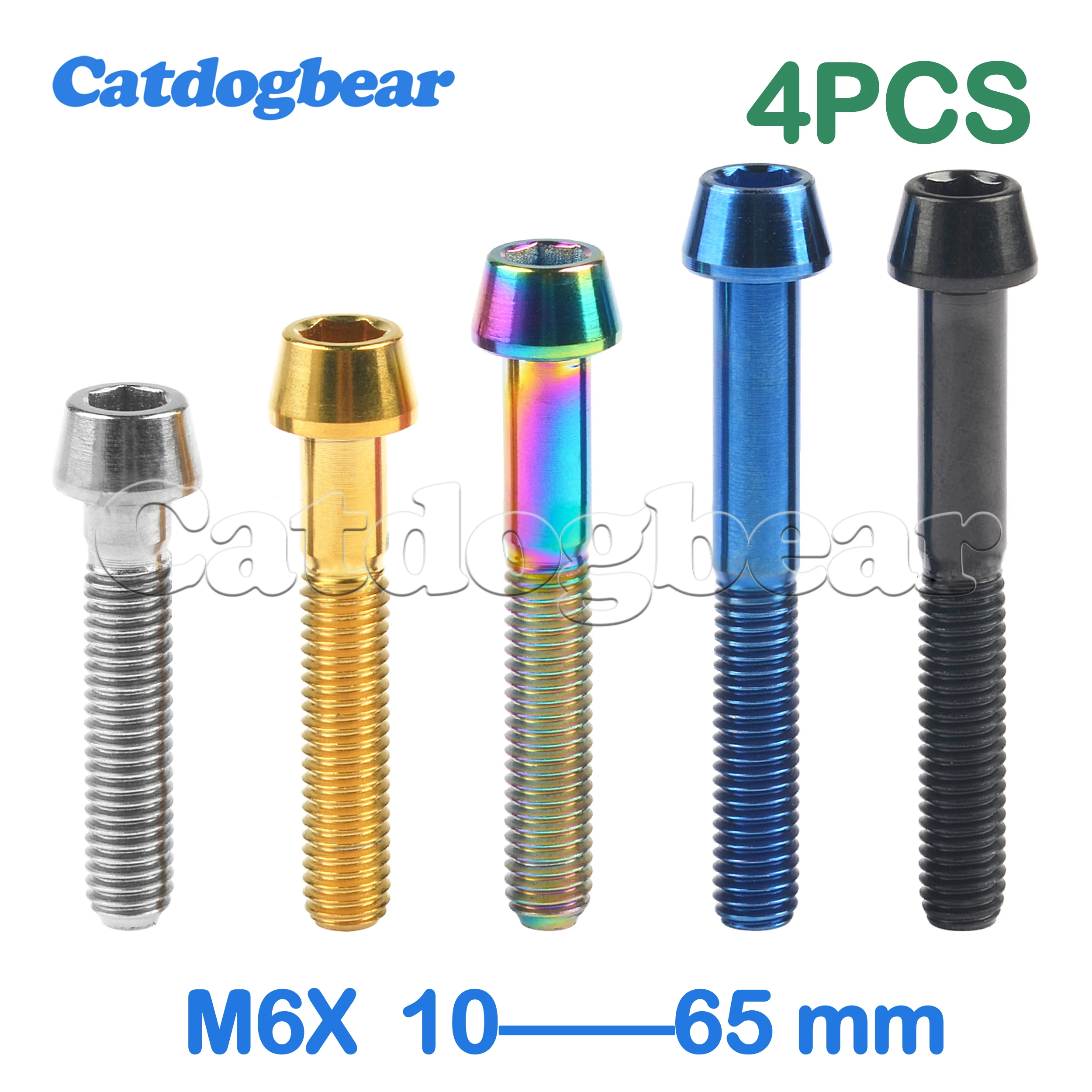

Catdogbear 4PCS Titanium Bolt M6x10 16 18 20 25 30 35 40 45 50 55 60 65mm Allen Headset Stem Top Cap Screw for Bike
