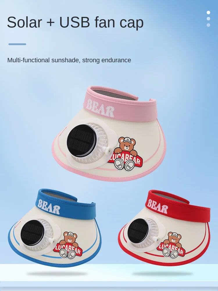 Summer New Children's Solar Charging Dual-Use Cap with Fan Little Boy and Girl Travel Big Brim Air Top Sun-Proof