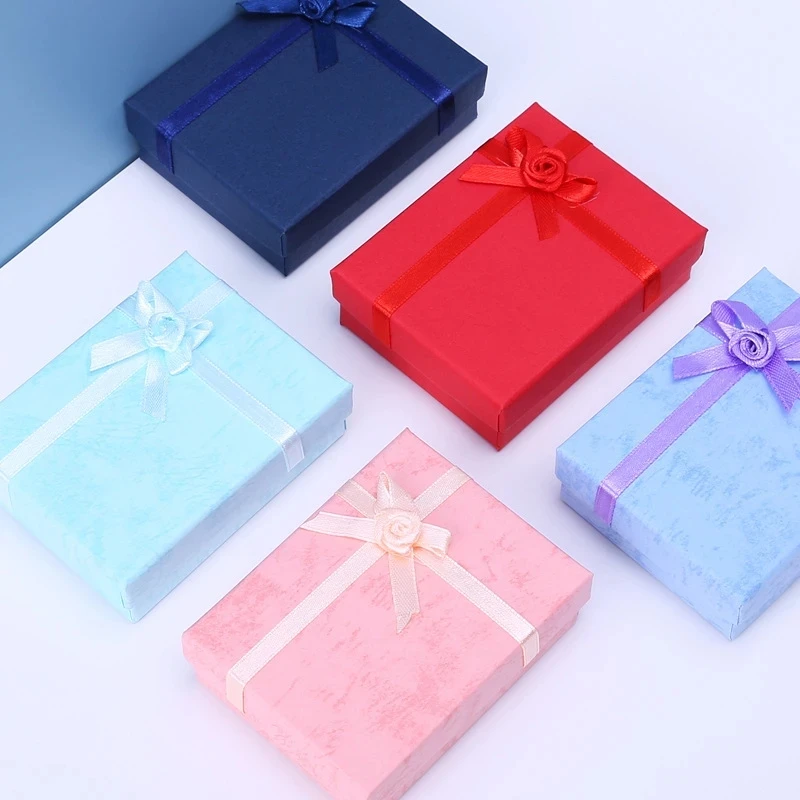 12pcs Paper Jewelry Box Cardboard Gift Boxes for Ring Necklace Earring Women Jewelry Packaging Display with White Sponge 7x9cm