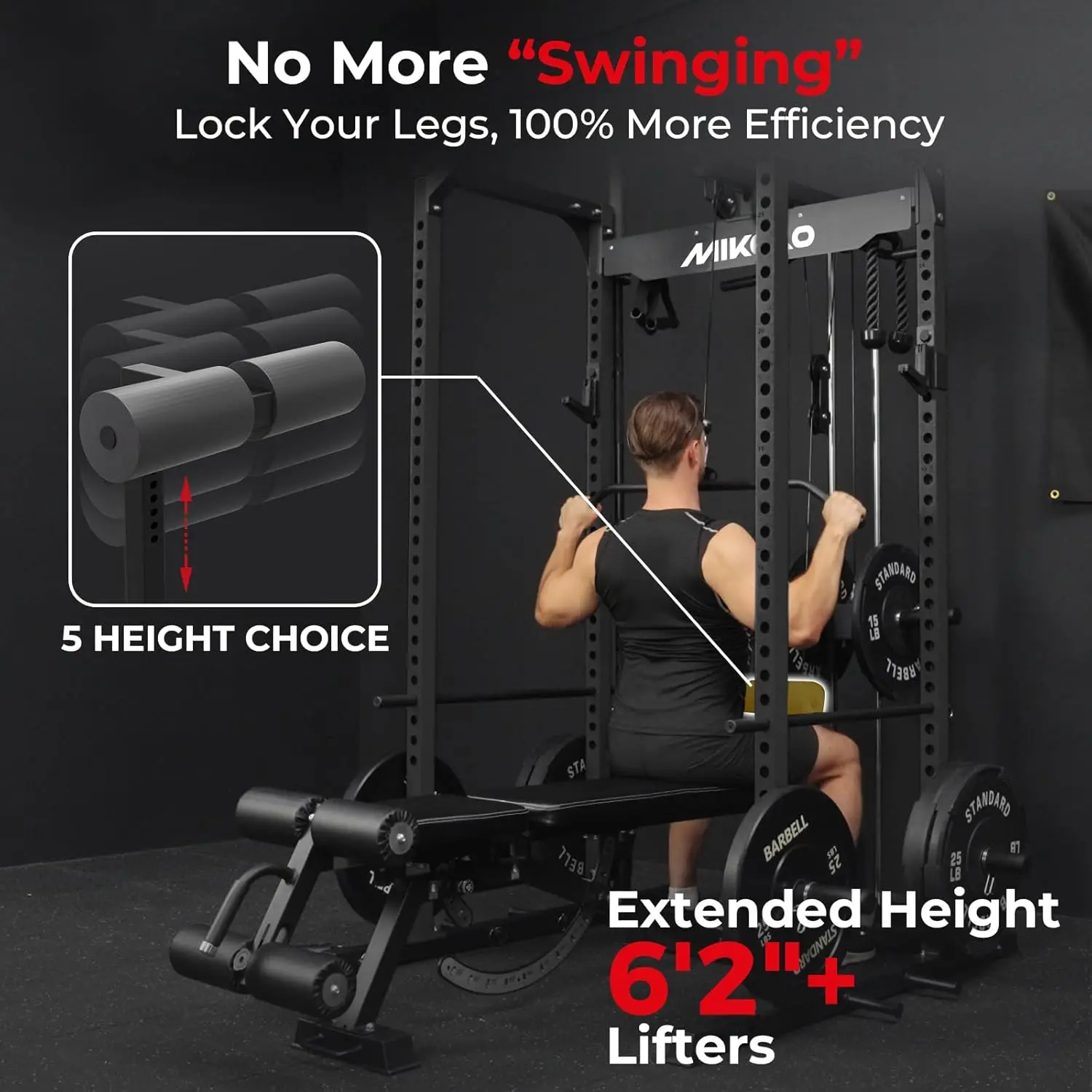 F4 2.0 Power Cage with Dual-Track Smooth Pulley System, 1200LBS Power Rack with Leg Hold-Down for Heavy LAT Pulldowns, Custom