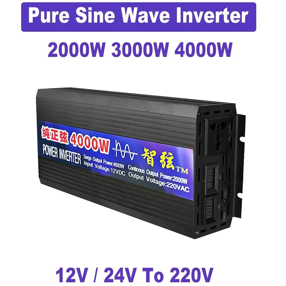 

12V Pure Sine Wave Inverter 2000W 3000W 4000W With LED Display DC 12V To AC 220V Voltage Converter Power Solar Car Inverters