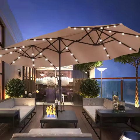 13 Ft Solar LED Patio Umbrella, 36 Solar Powered System for Garden, Deck, Poolside, Patio,