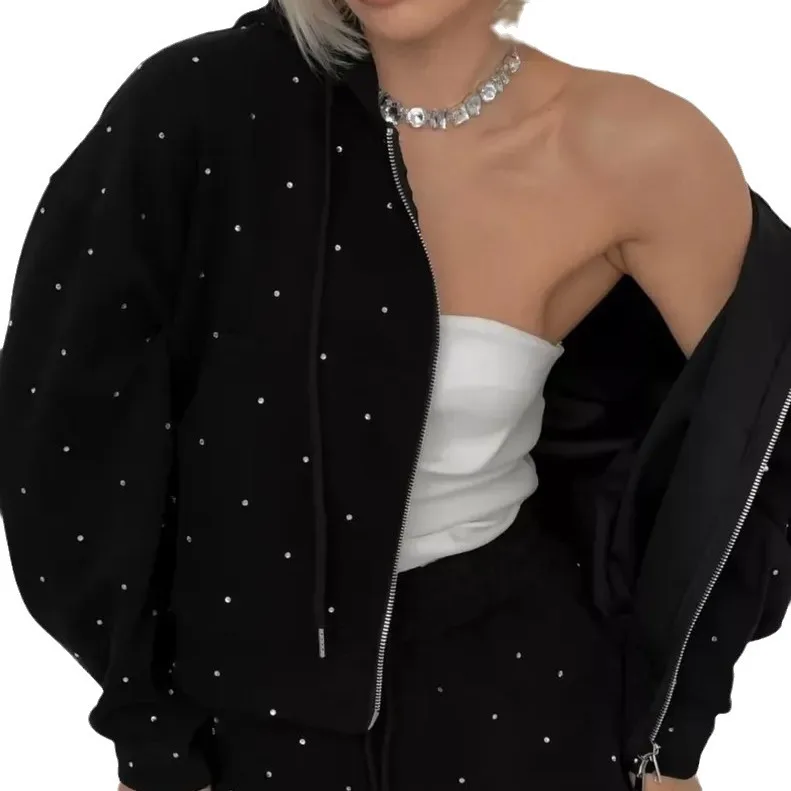 Ropa deportiva informal con capucha, conjunto de dos piezas para mujer, traje holgado de lunares para mujer, sudadera informal de invierno 2025, chaqueta con capucha y cremallera