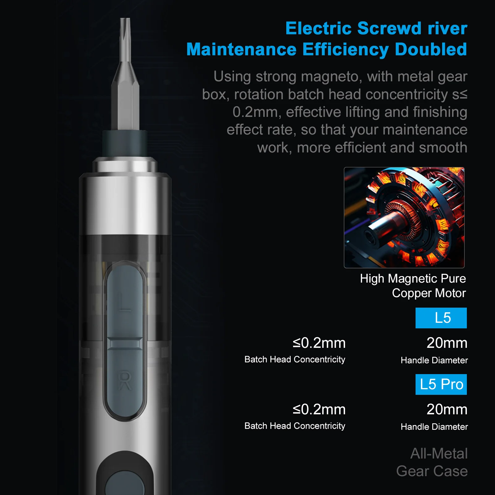 Smart Electric Screwdriver with 5  Adjustment Strong Magnetic Adsorption Bits Suitable for Home Appliances and Mobile Phone