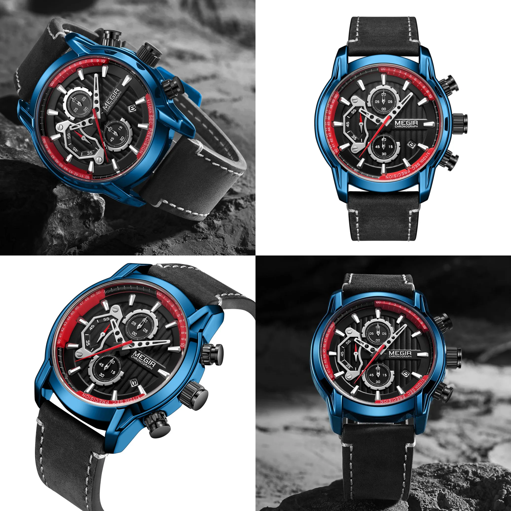 MEGIR Fashion Men\'s Sports Watches Chronograph Luxury Quartz Clock Leather Casual Wristwatch Army Military Watch Reloj Hombre