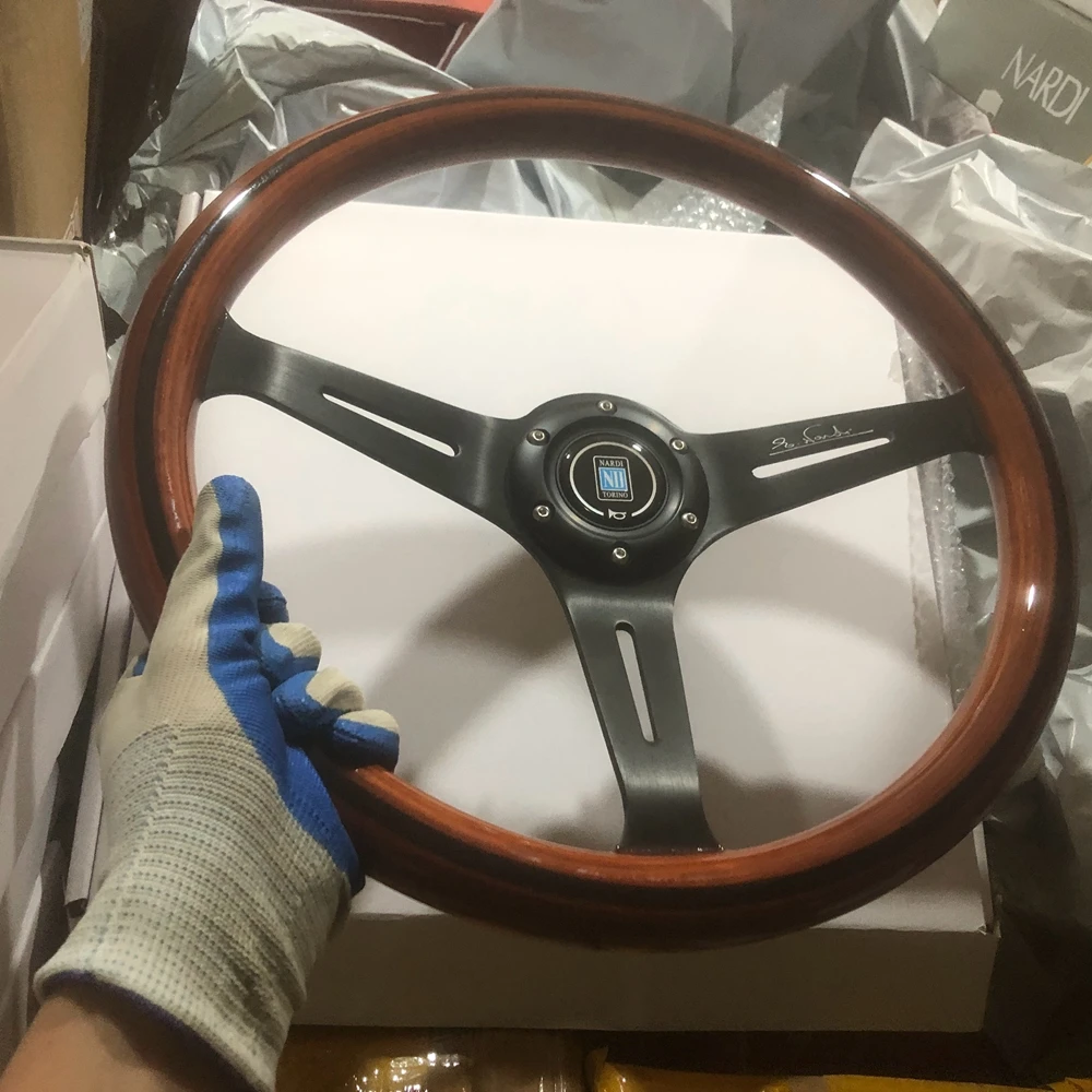 Universal Classic 15Inch Racing Nardi Wood Steering Wheel Car JDM Real Wood Nardi Steering Wheel Volantes For VW HONDA TOYOTA